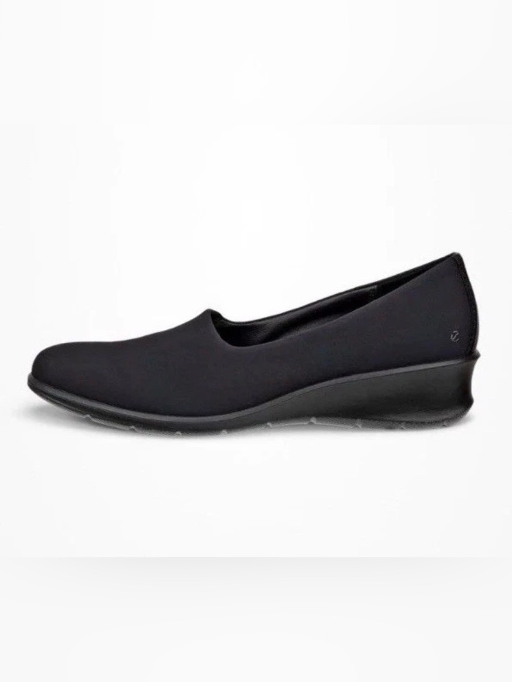 ECCO Women Size 8 EU 38 Felicia Black Stretch Textile Wedge Slip On Flat Shoe